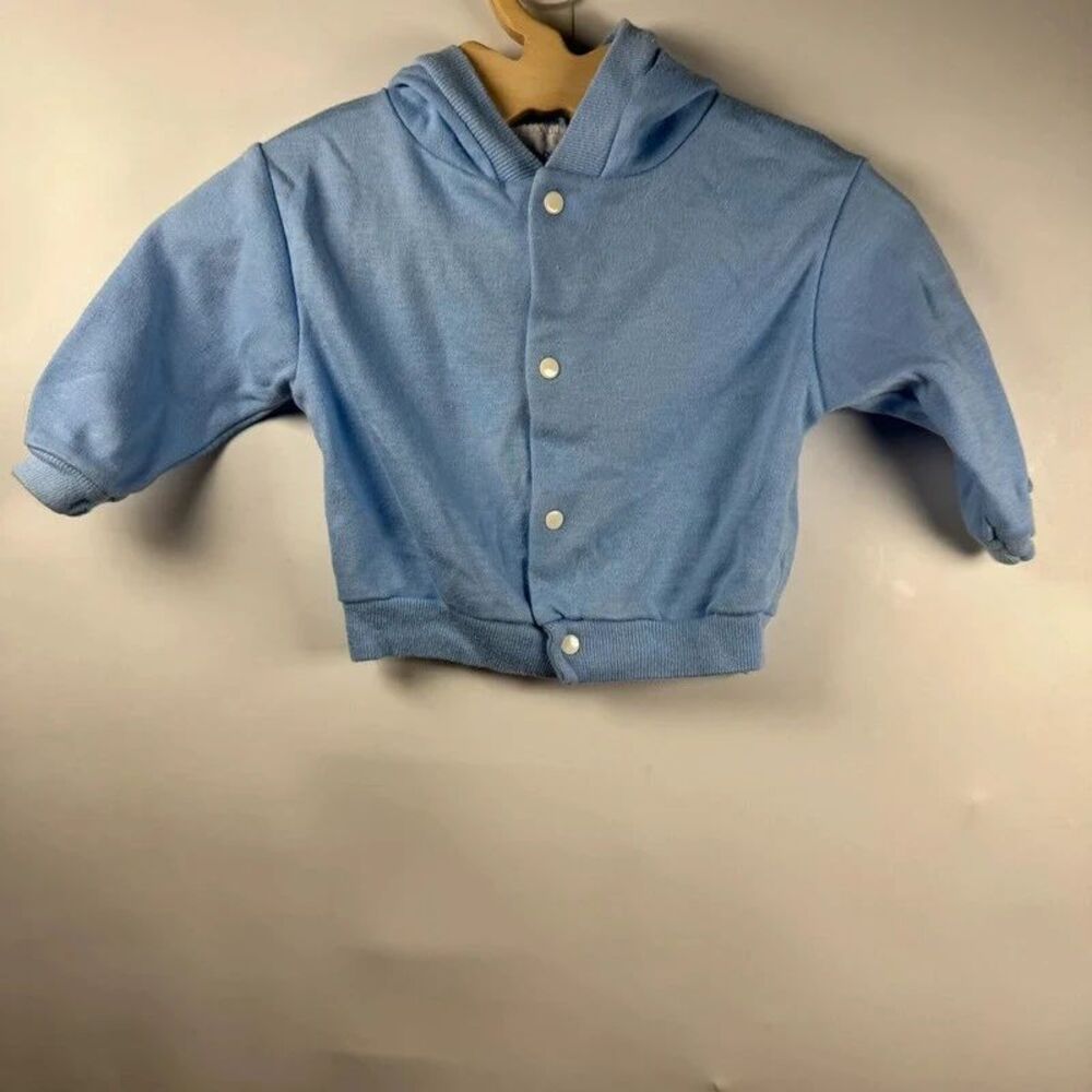 VTG Fisher Price Hooded Snap Front Jacket Light Blue Baby Retro Layering Cozy